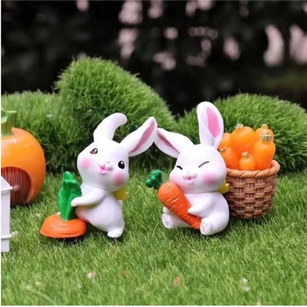 Easter Bunny Decoration 6pcs Mini Rabbit Miniature Bunny Doll House Artsy Gift